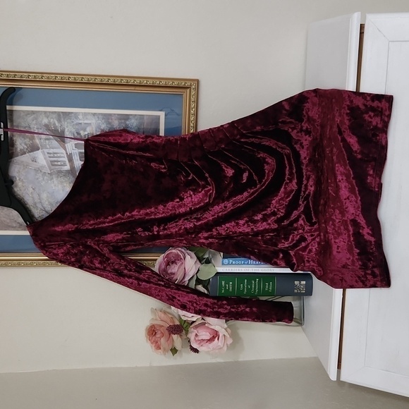 Eliza J Velvet Wine color One Sleeve Dress Date Night Formal Sexy Flirty - Picture 3 of 11